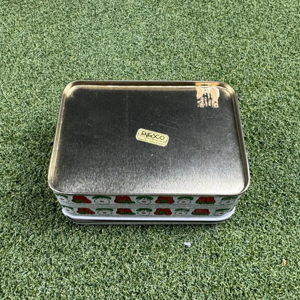 Vintage Enesco Teacher Teddy Bears Tin‎ Box Apple School Decor Storage Case
